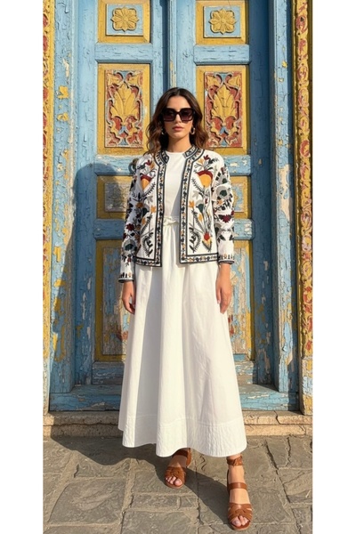 FEMMESTUDIO Women's White Ethnic Pattern Jacket