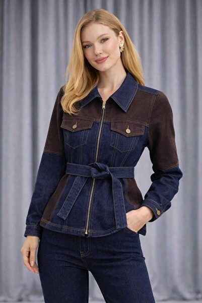 MissPul Μπουφάν σε μπλε ναυτικό και καφέ χρώμα με κορδόνια, από τζιν, σε over...