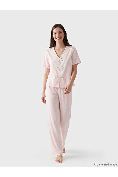 LC Waikiki Vizyon New Season V-Neck Bowknot Women's Pajama Set