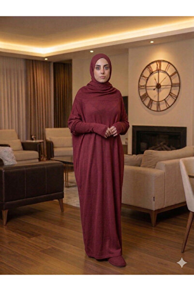 Lurji Βουργουνδί χρώματος ολόσωμο πρακτικό φόρεμα προσευχής - Βαμβακερό χτενι...