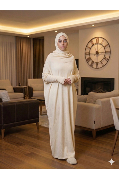 Lurji Κρεμ Χρώμα Ολόσωμο Πρακτικό Φόρεμα Προσευχής - Βαμβακερό Χτενισμένο Ύφα...