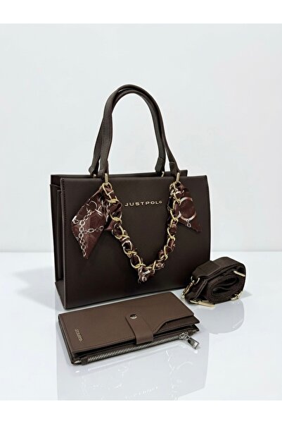 Just Polo Women's Gold Chain Shawl Detailed Stylish Hand & Shoulder Bag and W...