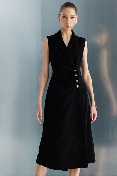 Moda İlgi Αμάνικο Μίντι Φόρεμα 60026 Μαύρο