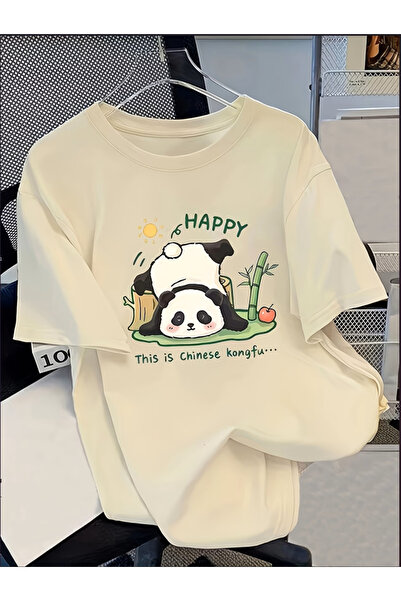 Soothing Space HAPPY Baskılı Oversize Bisiklet Yaka T-Shirt
