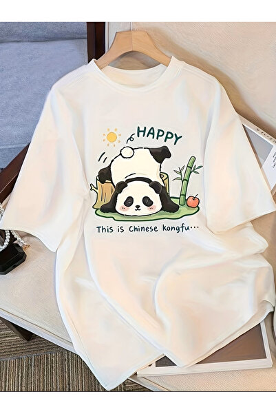 Soothing Space HAPPY Baskılı Oversize Bisiklet Yaka T-Shirt