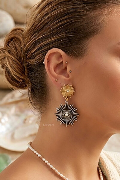 LIVOSH Antique Plated Evil Eye Earrings with Pearls