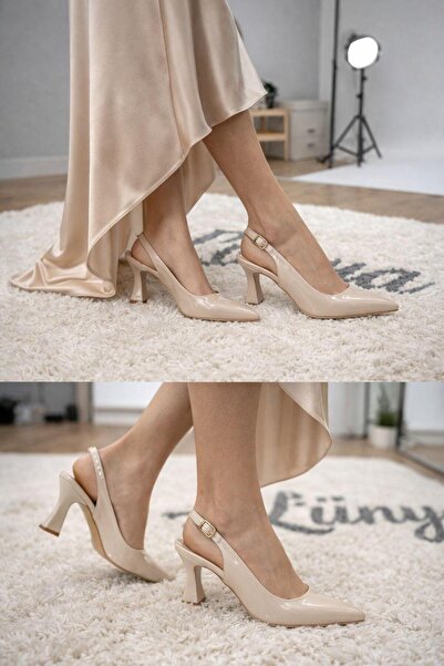 lünya Kadın Bej Rugan Tokalı Sivri Şık Topuklu Stiletto Ayakkabı