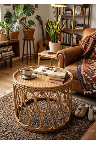 Malibu Craft Real Rattan (Bamboo) Round Center & Side Table - Bohemian Scandinavian Design