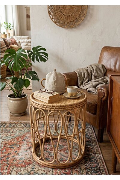 Lessio Home Malibu Gerçek Rattan Bambu Yan Sehpa 41 cm – El Yapımı Bohem | 55...