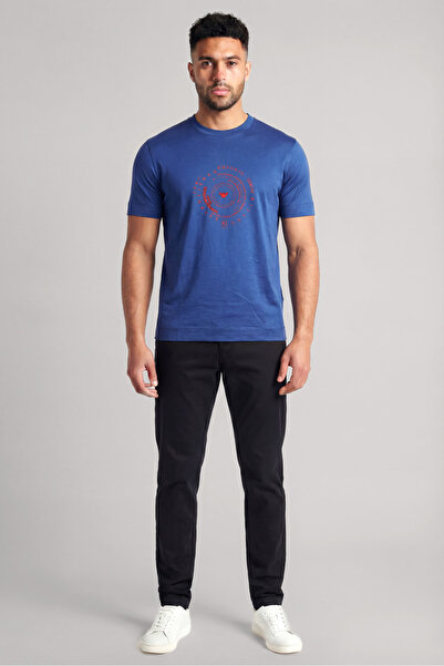 Emporio Armani Men's Regular Fit Patterned Round Collar Short Sleeve Navy Blu...