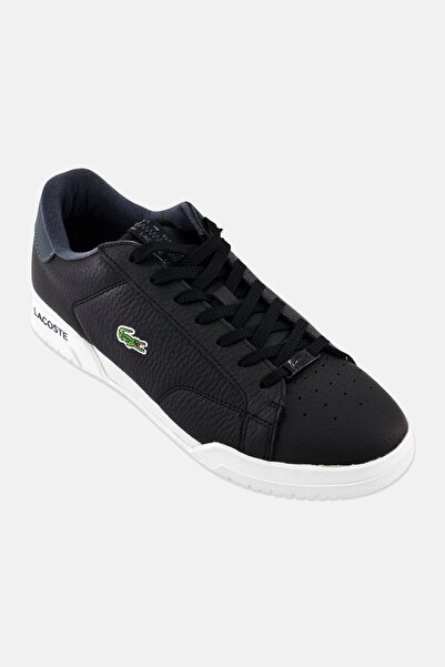 Lacoste حذاء رجالي من Twin Serve 0521 مصنوع من الجلد برباط، أسود