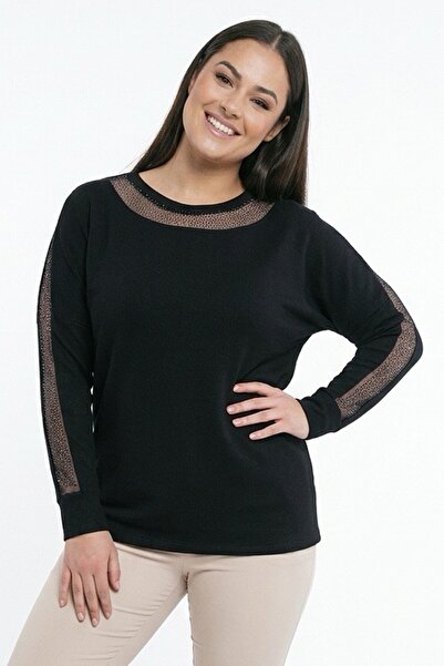 By Saygı Γυναικεία μπλούζα με γιακά και μανίκια με πέτρινο σχέδιο, λεπτομέρει...