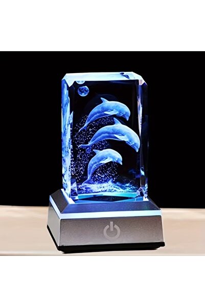 LunaDefano 3D Lazer İşlemeli Kristal Yunus Gece Lambası LED Işıklı Dekoratif ...