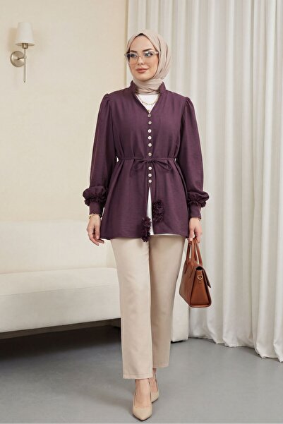 Modamorfo Πουκάμισο με λαιμόκοψη V και μανίκια με λουλούδια, με κουμπιά και κ...