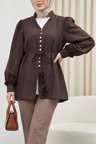 Modamorfo Πουκάμισο με λαιμόκοψη V και μανίκια με λουλούδια, με κουμπιά και κ...