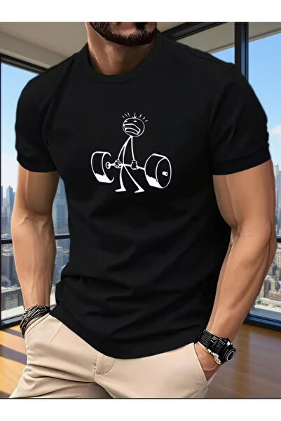 NOURAM Men's Weightlifting Matchstick Building Graphic T-Shirt - Solid Color ...