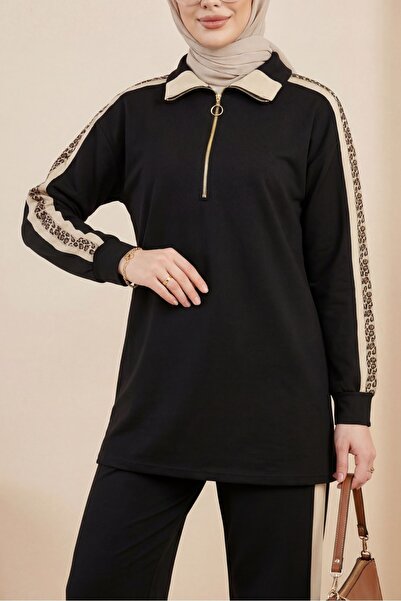 Modamorfo Σετ από χτενισμένο βαμβάκι με γιακά, μισό φερμουάρ και σχέδια στα π...