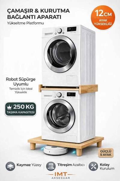 İMT AKSESUAR Çamaşır & Kurutma Makinesi Bağlantı Aparatı + Yükseltici Platfor...