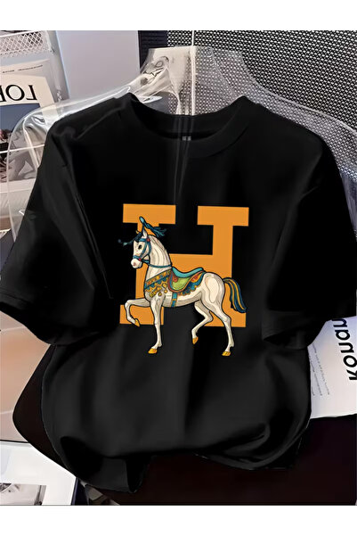 NOURAM Women'S Stylish Printed T-Shirt Featuring a Horse Design, with a Round...