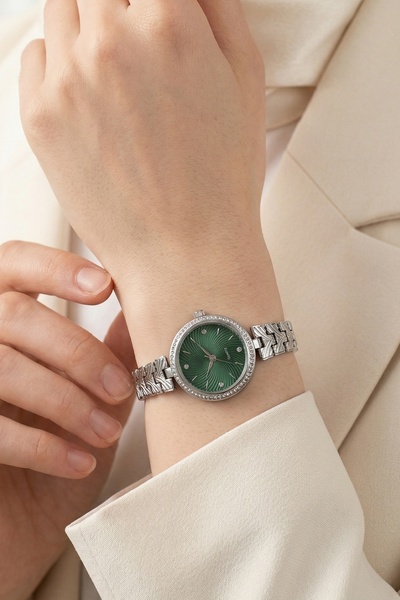 InStyle Round Framed Chain Cord Emerald Green Women's Wristwatch