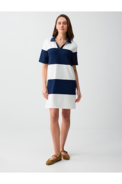 Jimmy Key Μπλε ναυτικό πλεκτό μίνι φόρεμα με γιακά πόλο και χρωματικά μπλοκ σ...