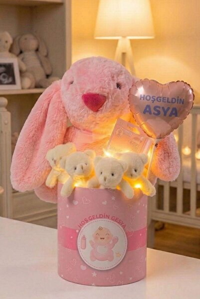 Solemia Kişiye Özel Balonlu Peluş Tavşanlı Led Işıklı 5'li Ayıcık Buketi | Ba...