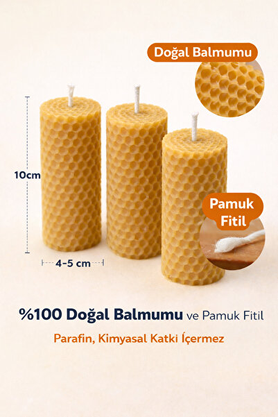 DeDeBal Natural Living Doğal Balmumu Mum El Yapımı Katkısız Uzun Yanış Silind...