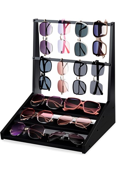 Emfogoo 3-Tier Eyeglass Organizer for 16 Velvet Finished Wooden Eyeglass Holders