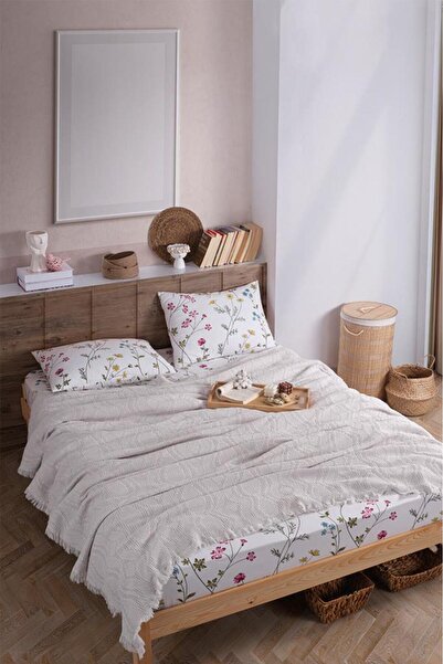 Çeyiz Diyarı Σετ διπλού κρεβατιού Şalemar 4 τεμαχίων, χρώμα πέτρα