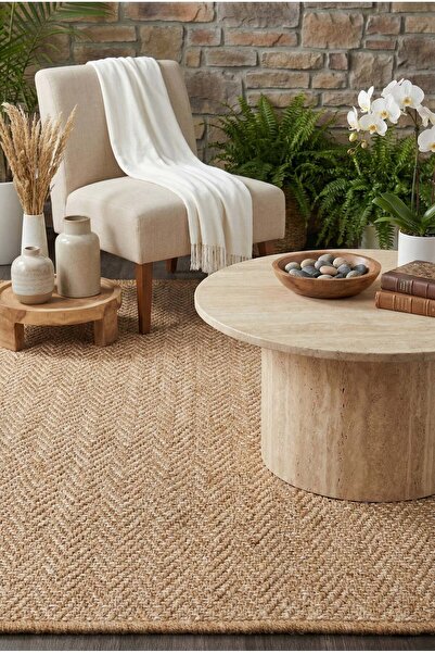 Pera Halı Kahve ve Beyaz Küçük Zikzak Sisal Halı - FM03W