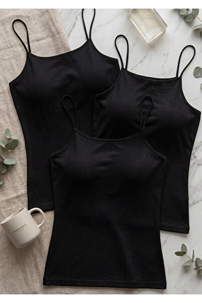 Loule Women's 3-Pack Cotton Non-Padded Thin Strap Flexible Undershirt Set - S...