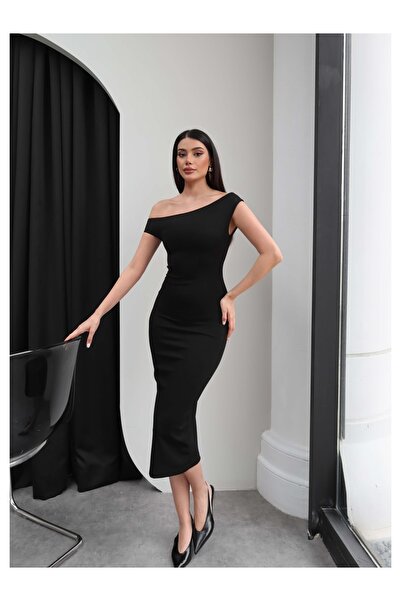 ESRAHELVACI Ασύμμετρο φόρεμα μίντι με ντραπέ γιακά