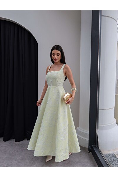 ESRAHELVACI Μακρύ φόρεμα με τετράγωνο γιακά και λεπτομέρεια κεντήματος