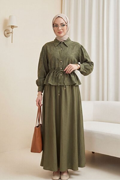 HİJABAYA Σετ ζακάρ με πέτρινα κουμπιά και φούστα με δέσιμο στη μέση