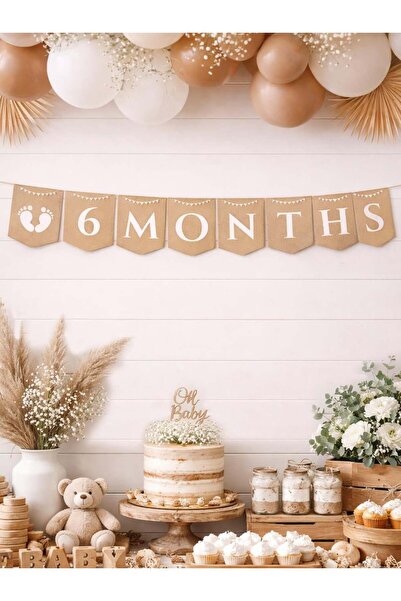 Parti Adresi 6 Months Kraft Banner – 6 Ay Bebek Doğum Günü Süsleme Flaması
