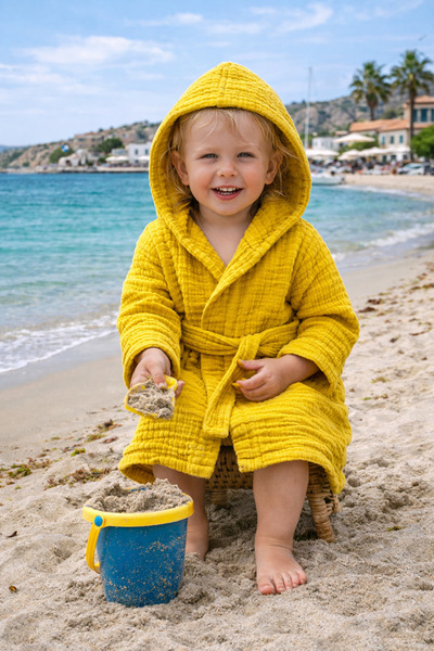 Pedimu 100% Cotton 4 Layer Muslin Baby Bathrobe with Hood