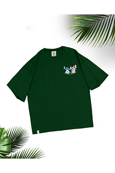 ZAVIXO ΓΥΝΑΙΚΕΙΟ Μπλουζάκι Oversize με στάμπα Stitch και Angel, 100% Βαμβάκι ...