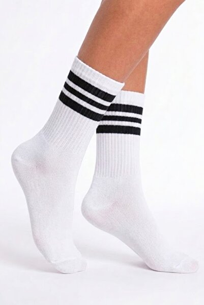 Esinti جوارب رياضية طويلة مخططة باللون الأبيض للنساء والرجال والمراهقين - قطع...