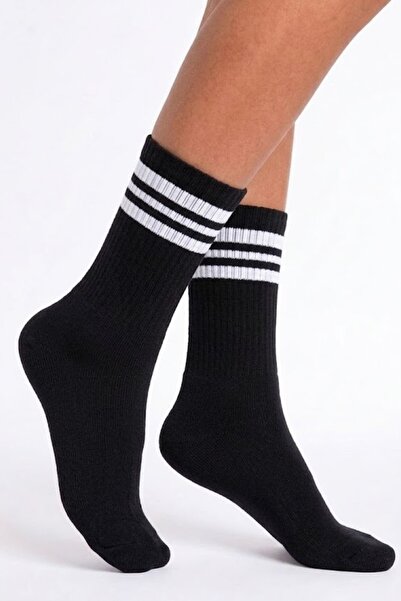 Esinti Striped Long Sports Socks Black Women's Men's Youth Tennis Socks - Single