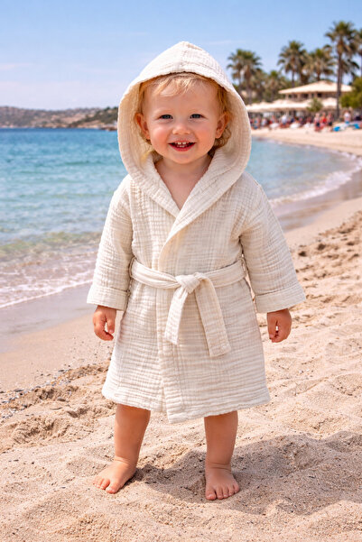 Pedimu 100% Cotton 4 Layer Muslin Baby Bathrobe with Hood