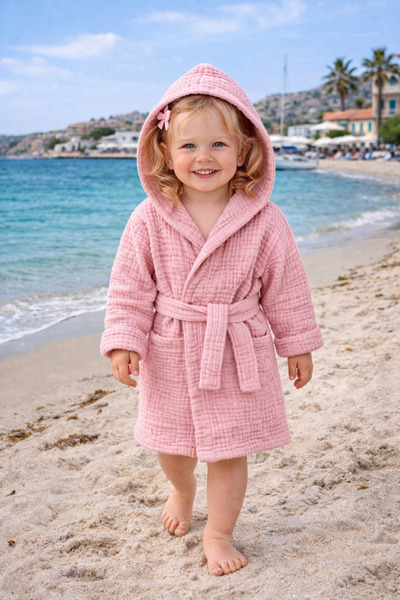 Pedimu 100% Cotton 4 Layer Muslin Baby Bathrobe with Hood
