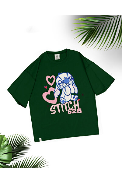 ZAVIXO ΓΥΝΑΙΚΕΙΟ Μπλουζάκι Oversize με στάμπα Stitch, 100% Βαμβάκι |   Άνετο ...
