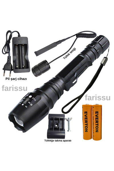 farissu Everton RT-S117 LED El Feneri 800 Lümen Zoomlu Uzun Menzil Şarjlı Güç...