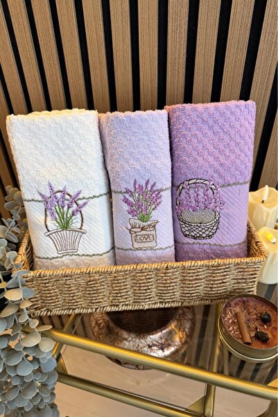 Çeyiz Diyarı Σετ πετσετών πικνίκ 3 τεμαχίων με κέντημα λεβάντας 40x60 εκ.