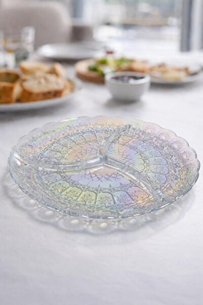 İLİVA 23 cm 3-Compartment Glass Snack Bowl Breakfast Presentation Plate Trans...