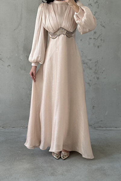 Tesettür Diyarı Mosera Janjan Υφασμάτινο Φόρεμα Τεσεττούρ με Πέτρες στη Μέση ...