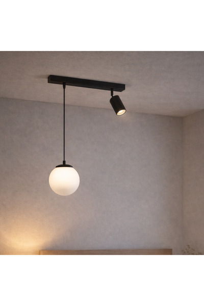 DİĞER418 Modern Siyah Plafonyer Avize 40 Cm 15 Cm Cam Küre Yönlendirilebilir ...