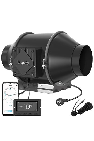 BROGRUND Έξυπνος ανεμιστήρας αγωγού WiFi 100 χιλιοστών, με ένδειξη θερμοκρασί...