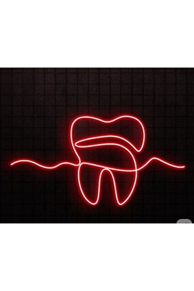 Slasa Tooth Outline Neon Sign 40x55 cm Red LED Light with 6 mm Acrylic Base