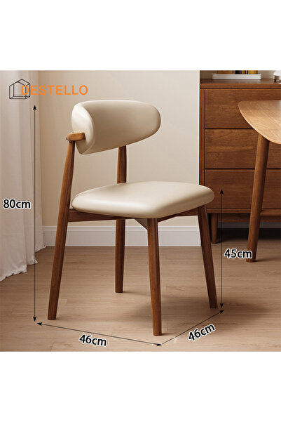 Destello ®   Scaun modern, Spătar curbat, Ergonomic, Piele, Kaki, Lemn închis, 46 x 46 x 80 cm